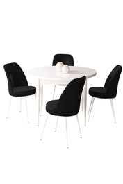 Hanah Home Juego de Mesa y Sillas Comedor Tor White, Black 5 Piezas Tablero Melamina Metal 90x75x90cm Mesa 45x91x42cm Silla Blanco Negro